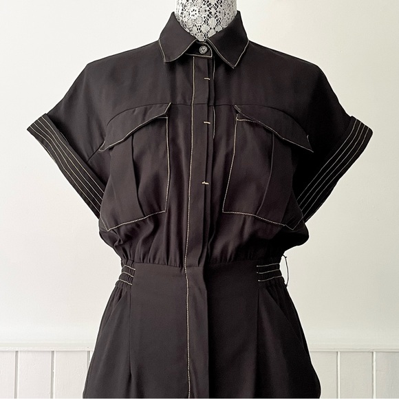 Rock & Republic Button Down Short Sleeve Jumpsuit with TopStitching Size M - Picture 2 of 14